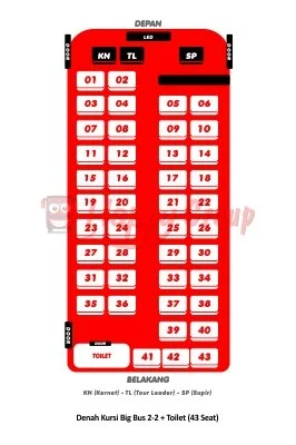 DENAH SEAT - Denah Kursi Big Bus 2-2 + Toilet (43 Seat)