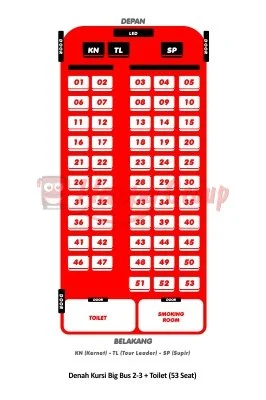 DENAH SEAT - Denah Kursi Big Bus 2-3 + Toilet (53 Seat)